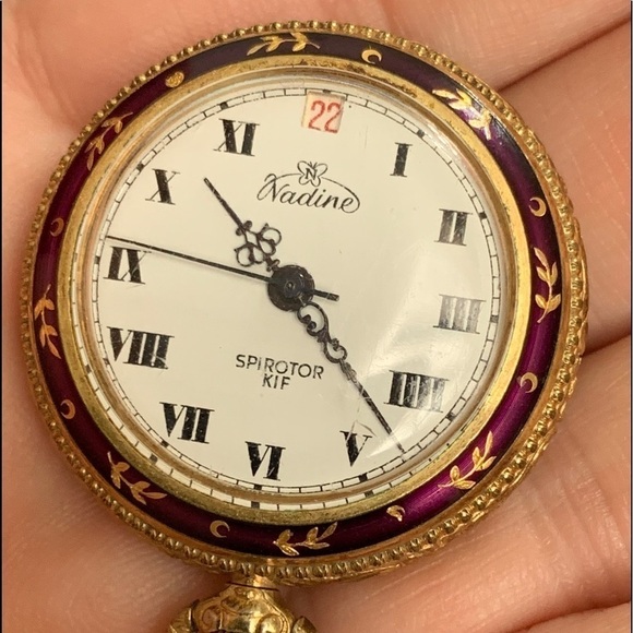 Nadine Spirotor KIF || Rare Vintage Purple Gold Swiss Pocket  display picture 2